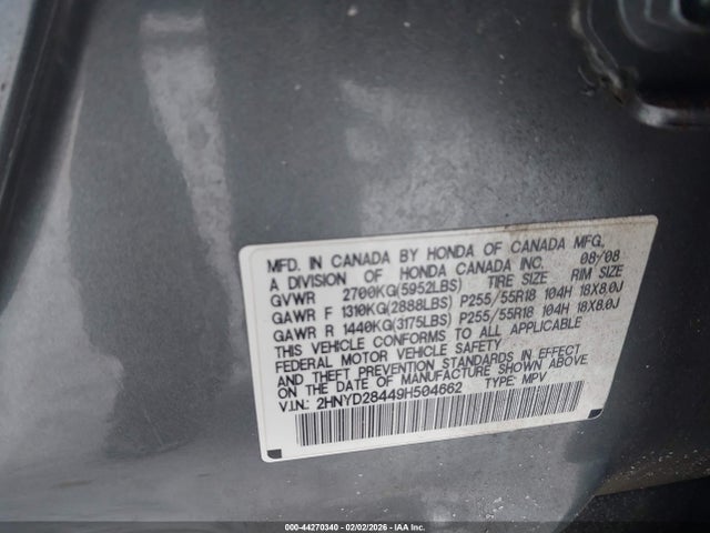 2009 ACURA MDX 2HNYD28449H504662 Photo 8