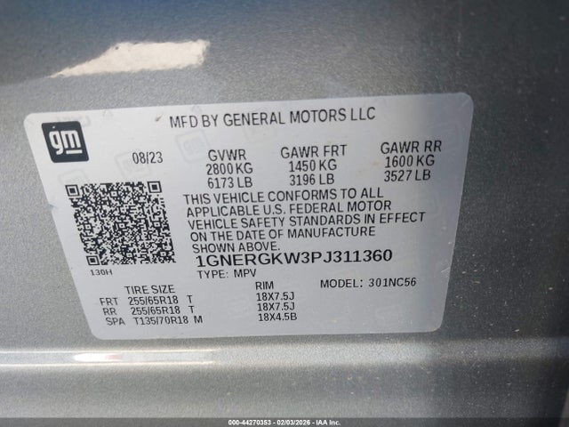2023 Chevrolet Traverse Fwd Lt Cloth მანქანა იყიდება აუქციონზე, vin: 1GNERGKW3PJ311360, აუქციონის ნომერი: 44270353