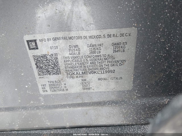 44270365 :رقم المزاد ، 3GKALMEV0KL119992 vin ، 2019 Gmc Terrain Sle مزاد بيع