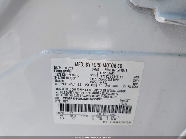 2FMPK4G93MBA22997 Ford EDGE SE
