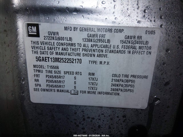 2005 BUICK RAINIER 5GAET13M252252170 Photo 8