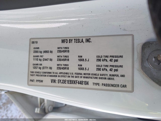 2019 TESLA MODEL 3 5YJ3E1EBXKF448104 Photo 8