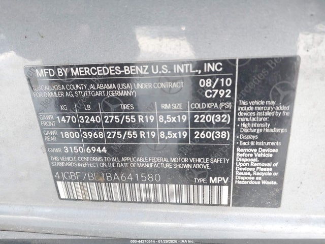 2011 MERCEDES-BENZ GL-CLASS 4JGBF7BE1BA641580 Photo 8