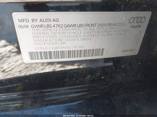 2005 AUDI A4 WAULC68E05A079286 Photo 8