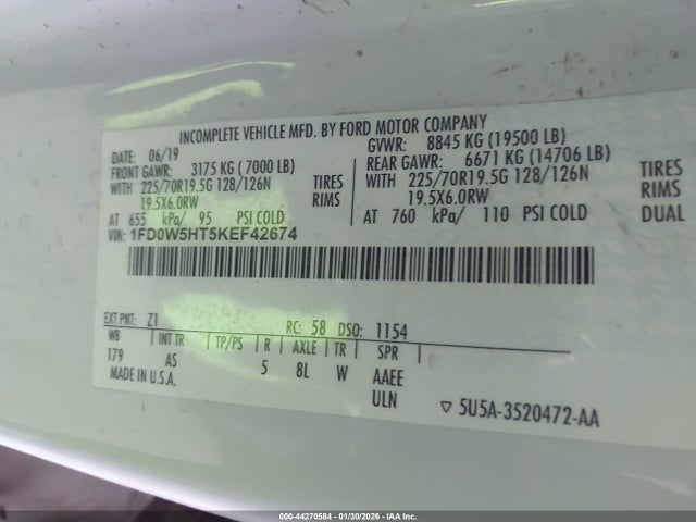 Продаж на аукціоні авто 2019 Ford F-550 Chassis Xl, vin: 1FD0W5HT3KEF42674, номер лоту: 44270584