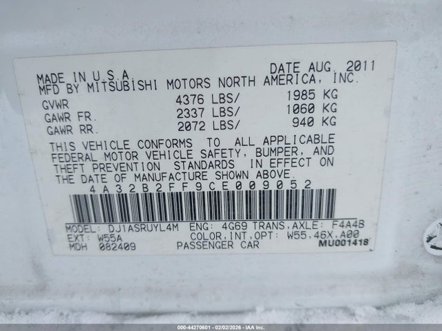 2012 MITSUBISHI GALANT 4A32B2FF9CE009052 Photo 8