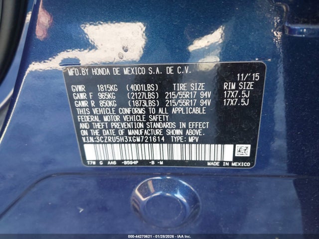 2016 HONDA HR-V 3CZRU5H3XGM721614 Photo 8