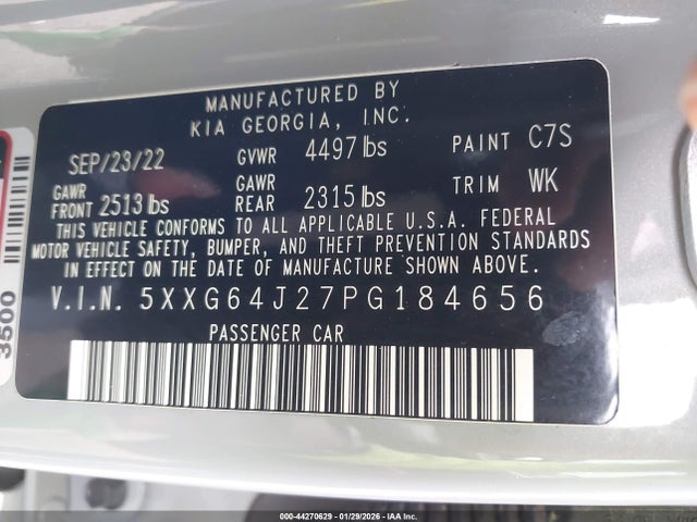 2023 Kia K5 Gt-line მანქანა იყიდება აუქციონზე, vin: 5XXG64J27PG184656, აუქციონის ნომერი: 44270629