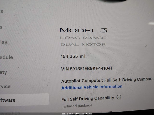 5YJ3E1EB9KF441841 Tesla Model 3 Long Range/performance
