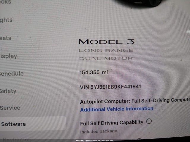 5YJ3E1EB9KF441841 Tesla Model 3 Long Range/performance