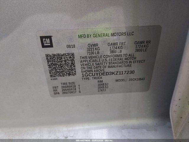 1GCUYDED3KZ117230 Chevrolet Silverado 1500 Lt