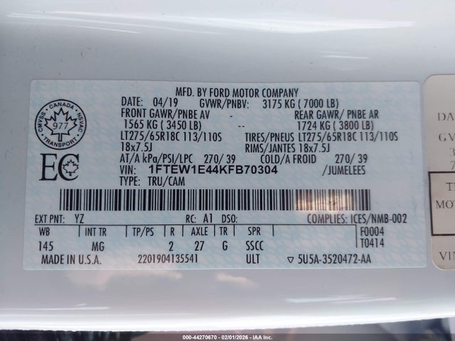 2019 FORD F-150 1FTEW1E44KFB70304 Photo 8