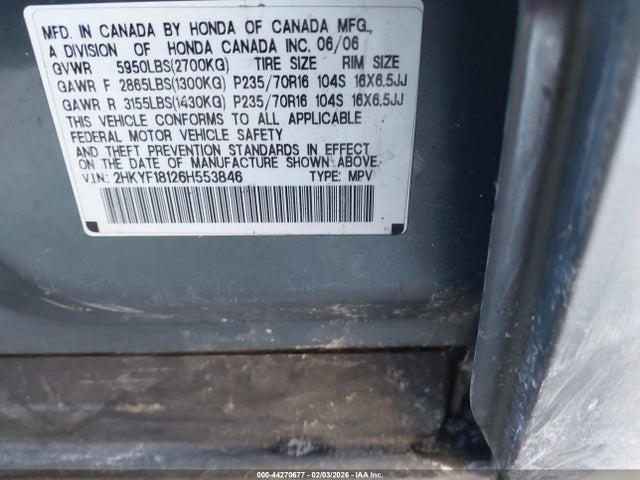 2006 HONDA PILOT 2HKYF18126H553846 Photo 8