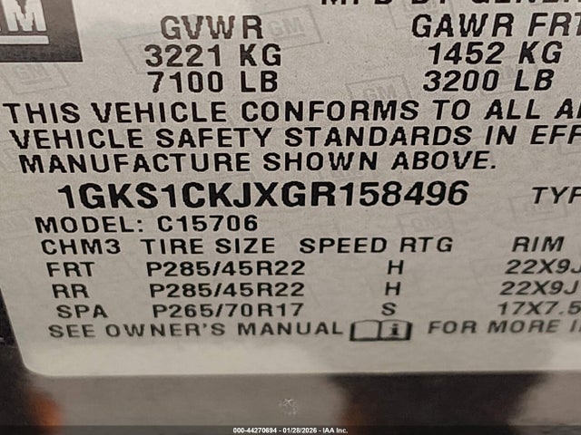 1GKS1CKJXGR158496 GMC YUKON DENALI