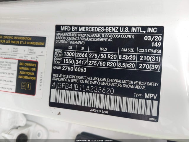 4JGFB4JB1LA233620 Mercedes-Benz GLE 350