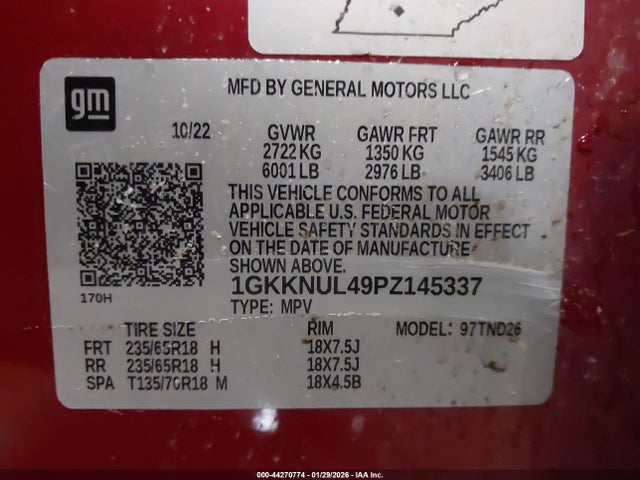Aukcja sprzedaży 2023 Gmc Acadia Awd Slt, vin: 1GKKNUL49PZ145337, numer aukcji: 44270774