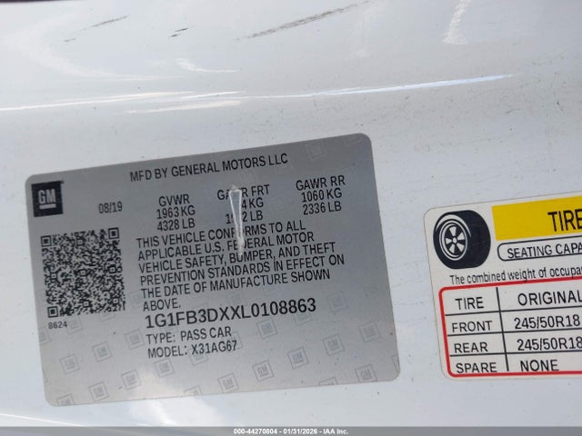 2020 CHEVROLET CAMARO 1G1FB3DXXL0108863 Photo 8