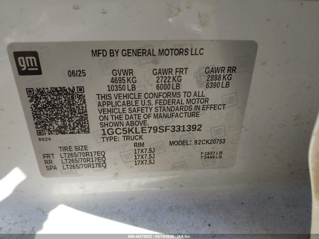 1GC5KLE79SF331392 Chevrolet Silverado 2500hd 4wd Standard Bed Work Truck