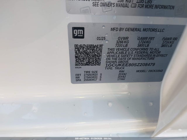 44270834 :رقم المزاد ، 1GCUKEE80SZ208479 vin ، 2025 Chevrolet Silverado 1500 4wd  Short Bed Rst مزاد بيع