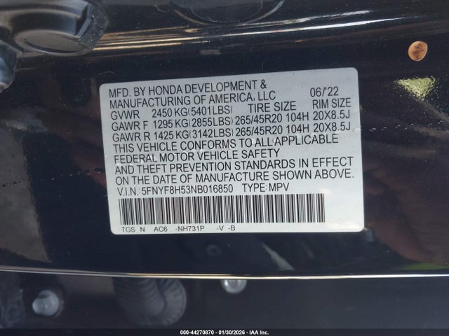 Продажа на аукционе авто 2022 Honda Passport Awd Ex-l, vin: 5FNYF8H53NB016850, номер лота: 44270870