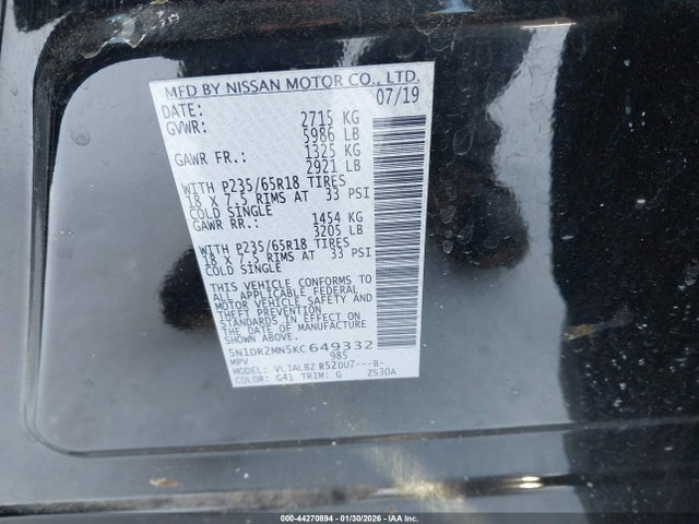 Nissan Pathfinder S 2019 5N1DR2MN5KC649332 Image 9