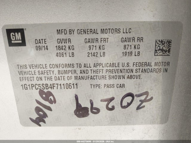 1G1PC5SB4F7110611 Chevrolet Cruze 1lt Auto