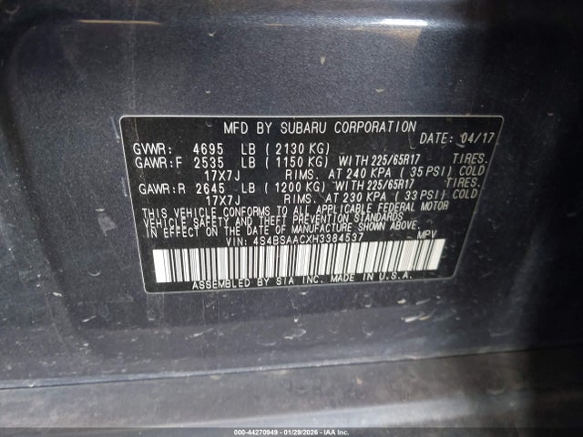 4S4BSAACXH3384537 Subaru Outback 2.5i