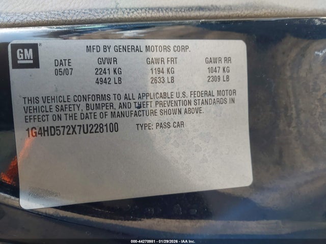 Продажа на аукционе авто 2007 Buick Lucerne Cxl, vin: 1G4HD572X7U228100, номер лота: 44270981