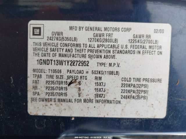 2000 CHEVROLET BLAZER 1GNDT13W1Y2272952 Photo 8