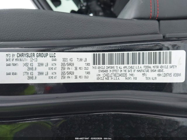Продаж на аукціоні авто 2014 Dodge Durango R/t, vin: 1C4SDJCT0EC349335, номер лоту: 44271047