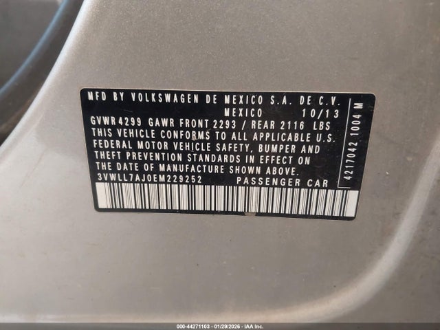 44271103 :رقم المزاد ، 3VWLL7AJ0EM229252 vin ، 2014 Volkswagen Jetta 2.0l Tdi مزاد بيع