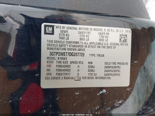2013 Gmc Sierra 1500 Slt მანქანა იყიდება აუქციონზე, vin: 3GTP2WE77DG207729, აუქციონის ნომერი: 44271104