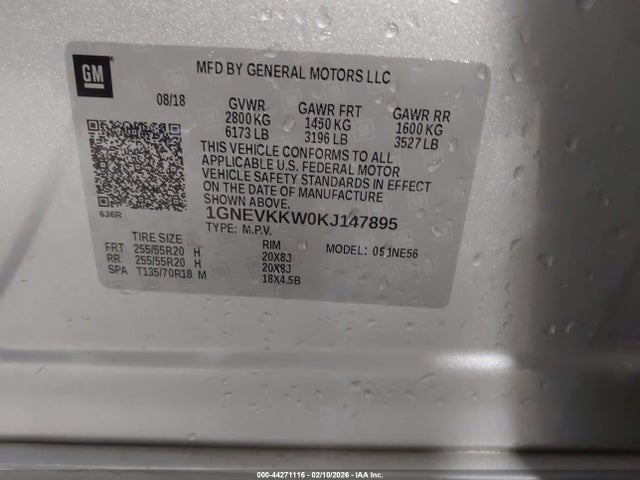 1GNEVKKW0KJ147895 Chevrolet Traverse Premier