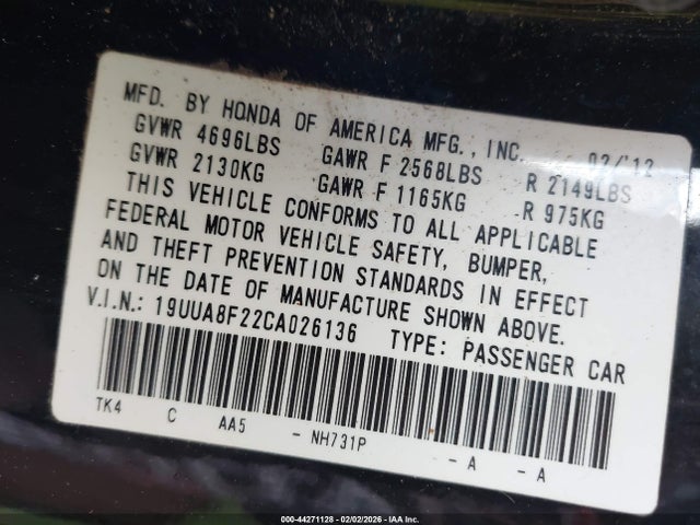 2012 ACURA TL 19UUA8F22CA026136 Photo 8