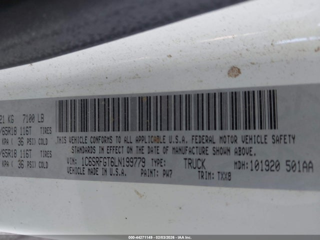 Продаж на аукціоні авто 2020 Ram 1500 Tradesman  4x4 5'7 Box, vin: 1C6SRFGT6LN199779, номер лоту: 44271149