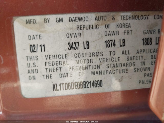 2011 CHEVROLET AVEO KL1TD6DE0BB214690 Photo 8