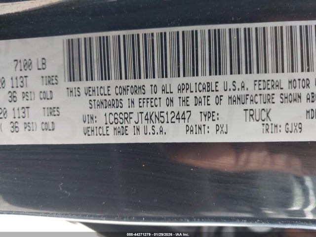 Продаж на аукціоні авто 2019 Ram 1500 Laramie  4x4 5'7 Box, vin: 1C6SRFJT4KN512447, номер лоту: 44271279
