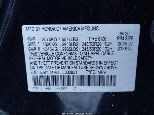 5J8YD4H50LL030831 Acura Mdx Technology Package