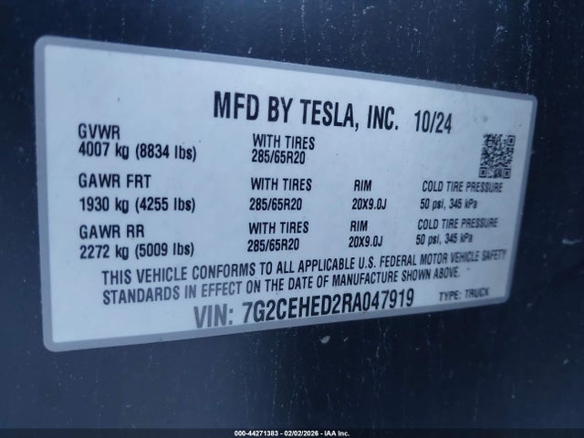Продажа на аукционе авто 2024 Tesla Cybertruck All-wheel Drive, vin: 7G2CEHED2RA047919, номер лота: 44271383