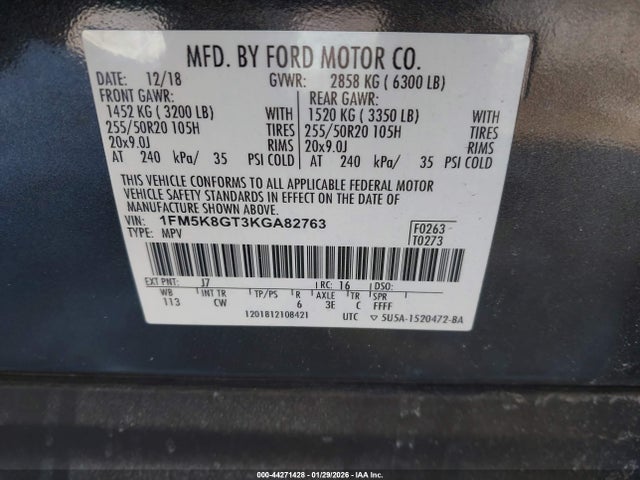 1FM5K8GT3KGA82763 Ford EXPLORER SPORT