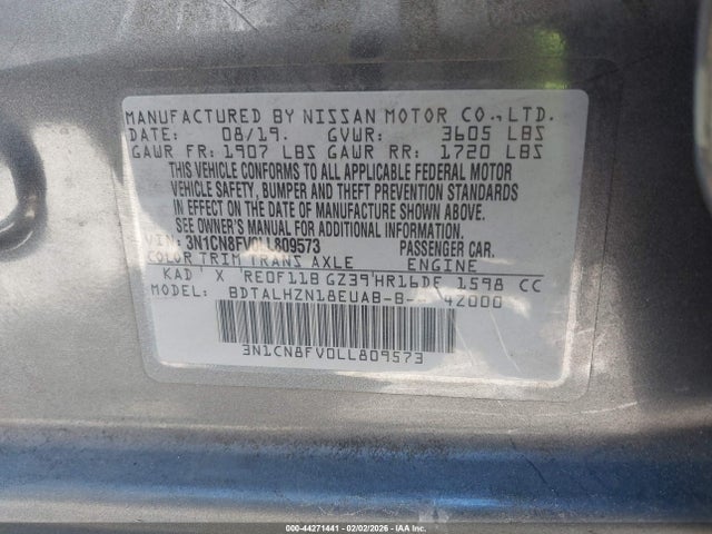 Nissan Versa Sr Xtronic Cvt 2020 3N1CN8FV0LL809573 Image 9