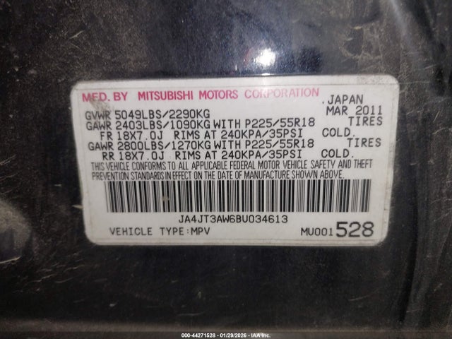 2011 MITSUBISHI OUTLANDER JA4JT3AW6BU034613 Photo 8