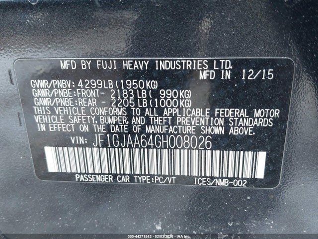 JF1GJAA64GH008026 Subaru Impreza 2.0i