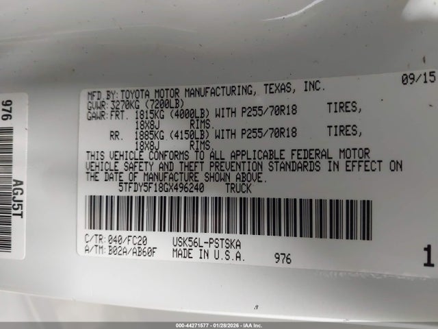 5TFDY5F18GX496240 Toyota Tundra Sr5 5.7l V8
