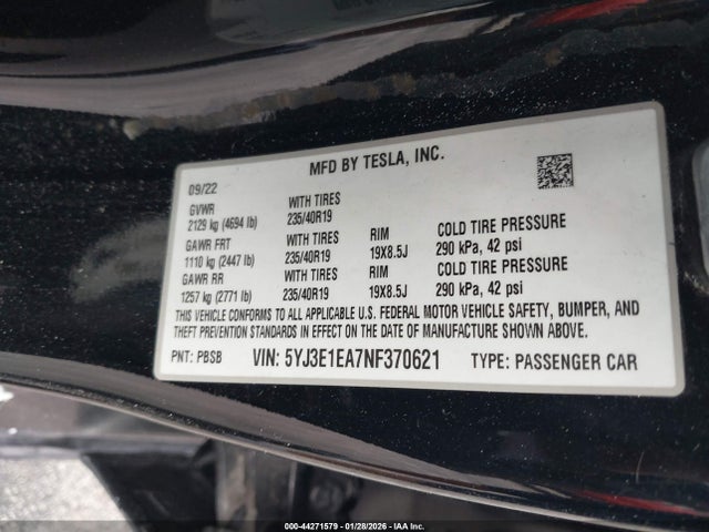 2022 TESLA MODEL 3 5YJ3E1EA7NF370621 Photo 8