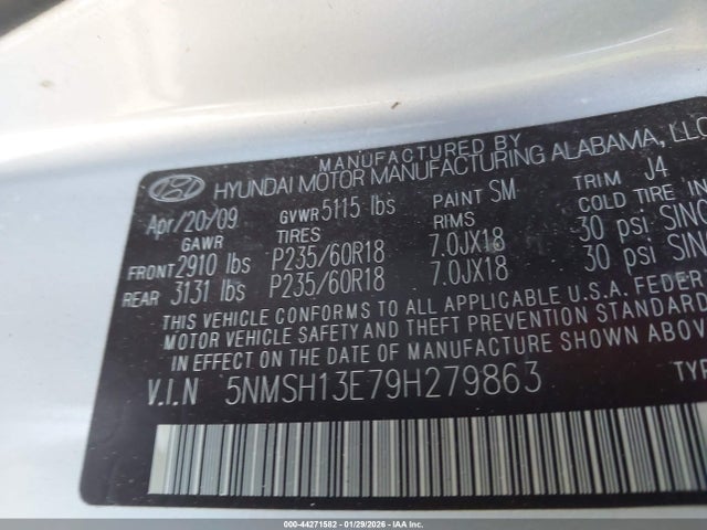 2009 HYUNDAI SANTA FE 5NMSH13E79H279863 Photo 8