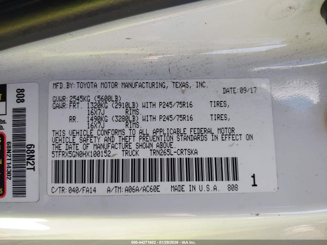 5TFRX5GN0HX100152 Toyota Tacoma Sr