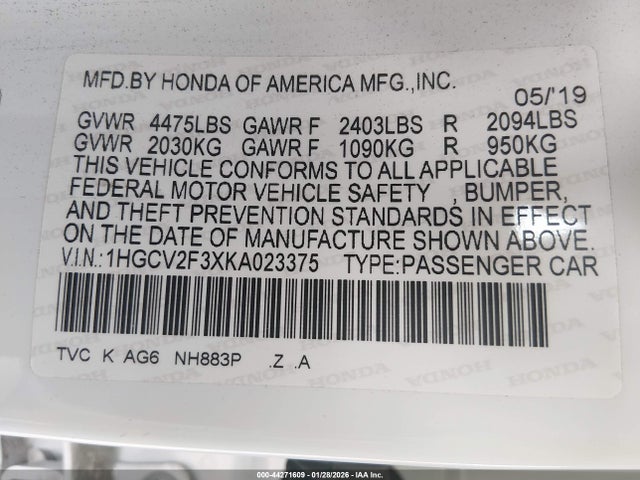 1HGCV2F3XKA023375 Honda Accord Sport 2.0t