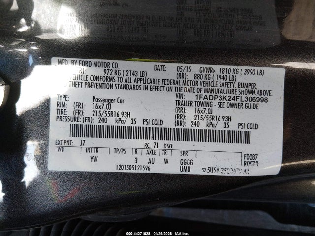 1FADP3K24FL306998 Ford FOCUS SE