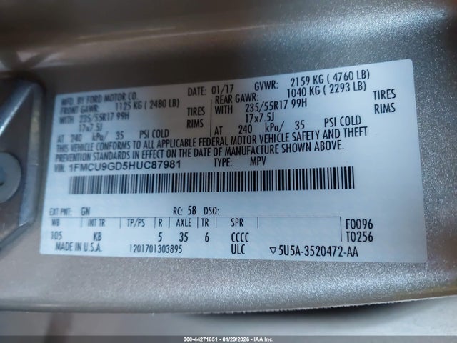 1FMCU9GD5HUC87981 Ford ESCAPE SE